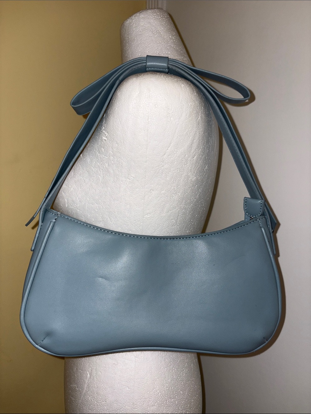 Sleek Dusty Blue Shoulder Bag with Bow Strap